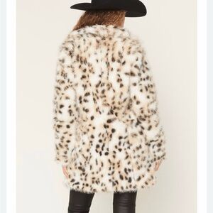 Shyanne Faux Fur Leopard-Print Teddy Jacket in Ivory, Brown & Black